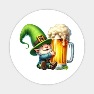 St Patricks Day Gnome Drinking Beer Magnet